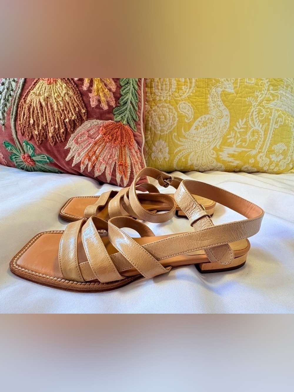 Paloma Barcelo Italian Leather Size 37 Strappy Sandals Quiet Luxury